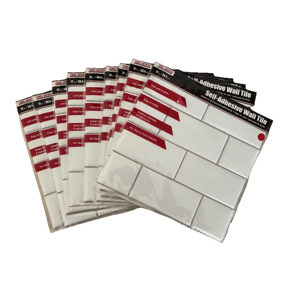 Tool Bench Hardware Self Adhesive White Subway Wall Tile 12" Plastic Lot Of 9